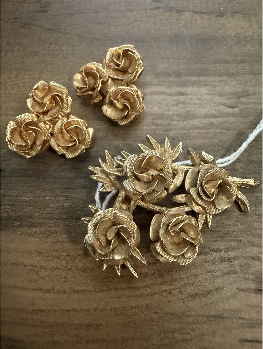 Vintage Earrings Brooch CORO Set Rose Flower Signed 3D Highly Detailed Beautiful